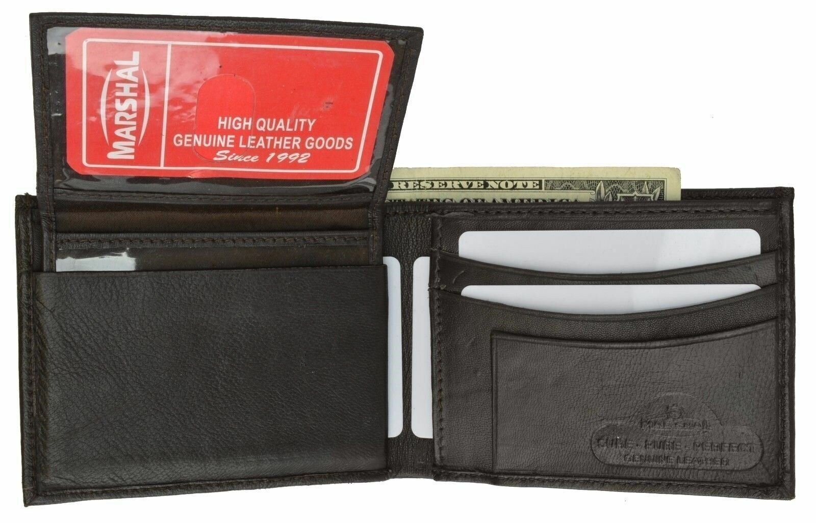 Soft Lambskin Genuine Leather Bifold Mens Credit Card Wallet W/Removable ID Flap