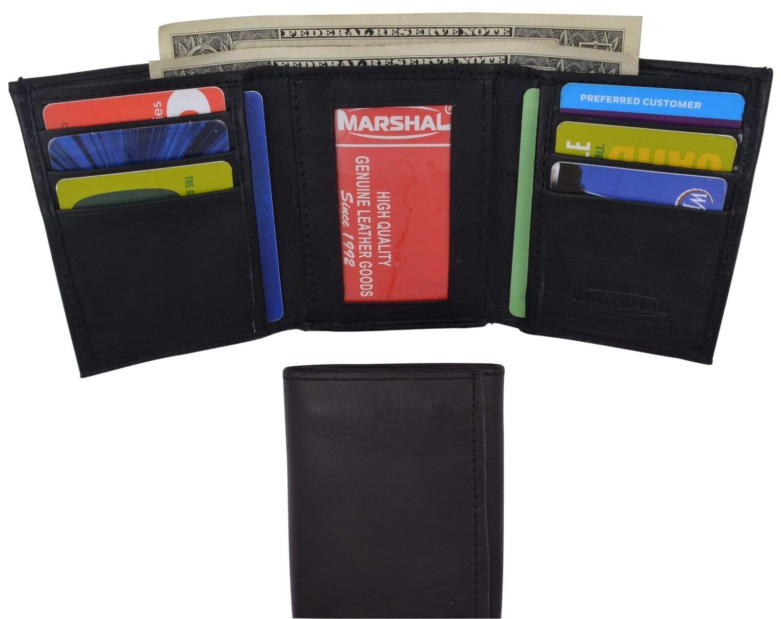 Genuine Leather Trifold Lambskin Wallet with Center ID Window 55