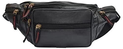 Genuine Leather Fanny Pack Front Pocket RFID Travel Outdoor Hiking Bottle holder