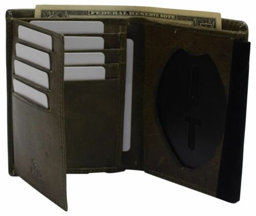 Police Badge Wallet Bifold RFID Full Grain Genuine Leather, Fits Any Shape Badge - Picture 7 of 9