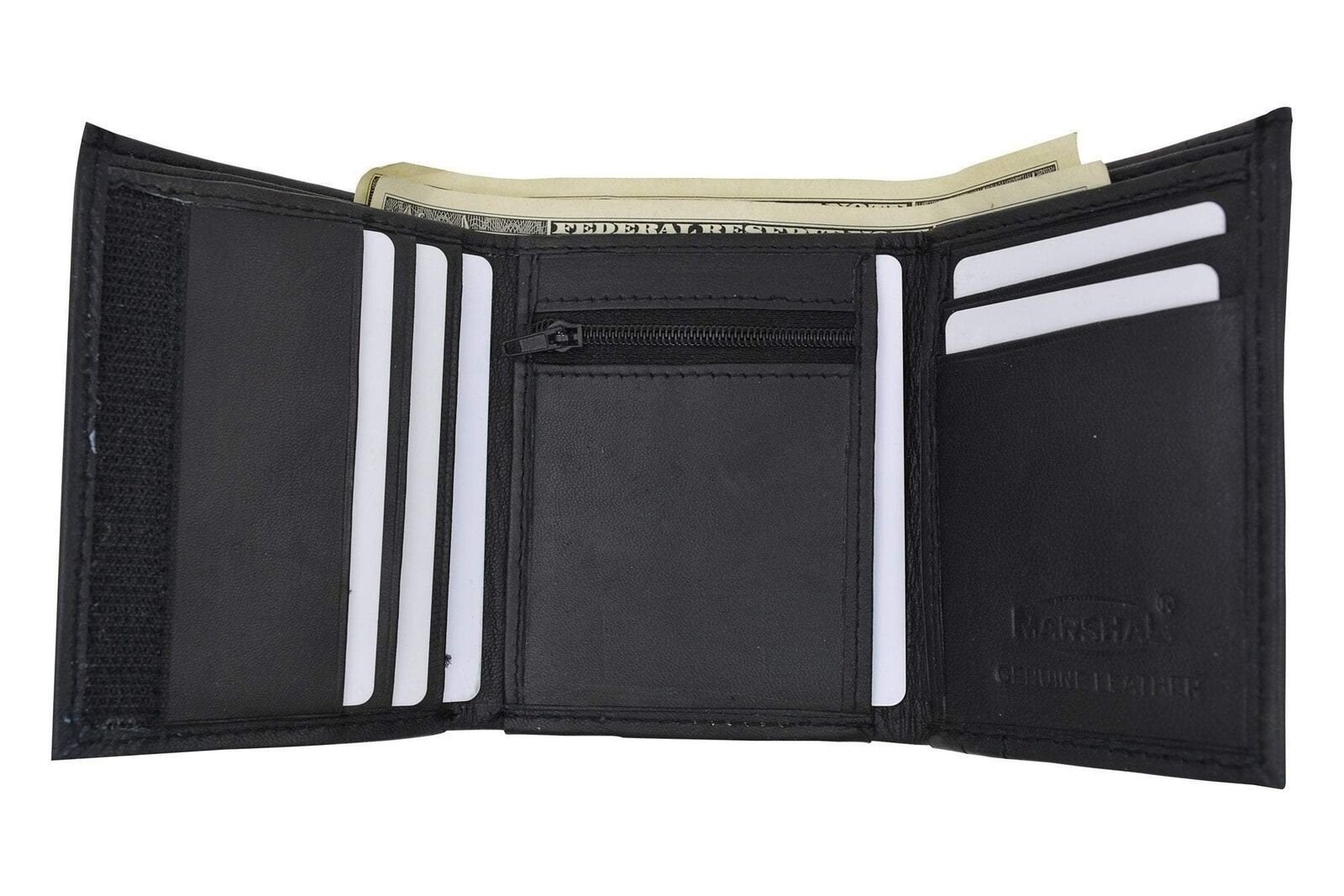Mens Trifold Lambskin Wallet with Center Zipped Slot for Coins 564