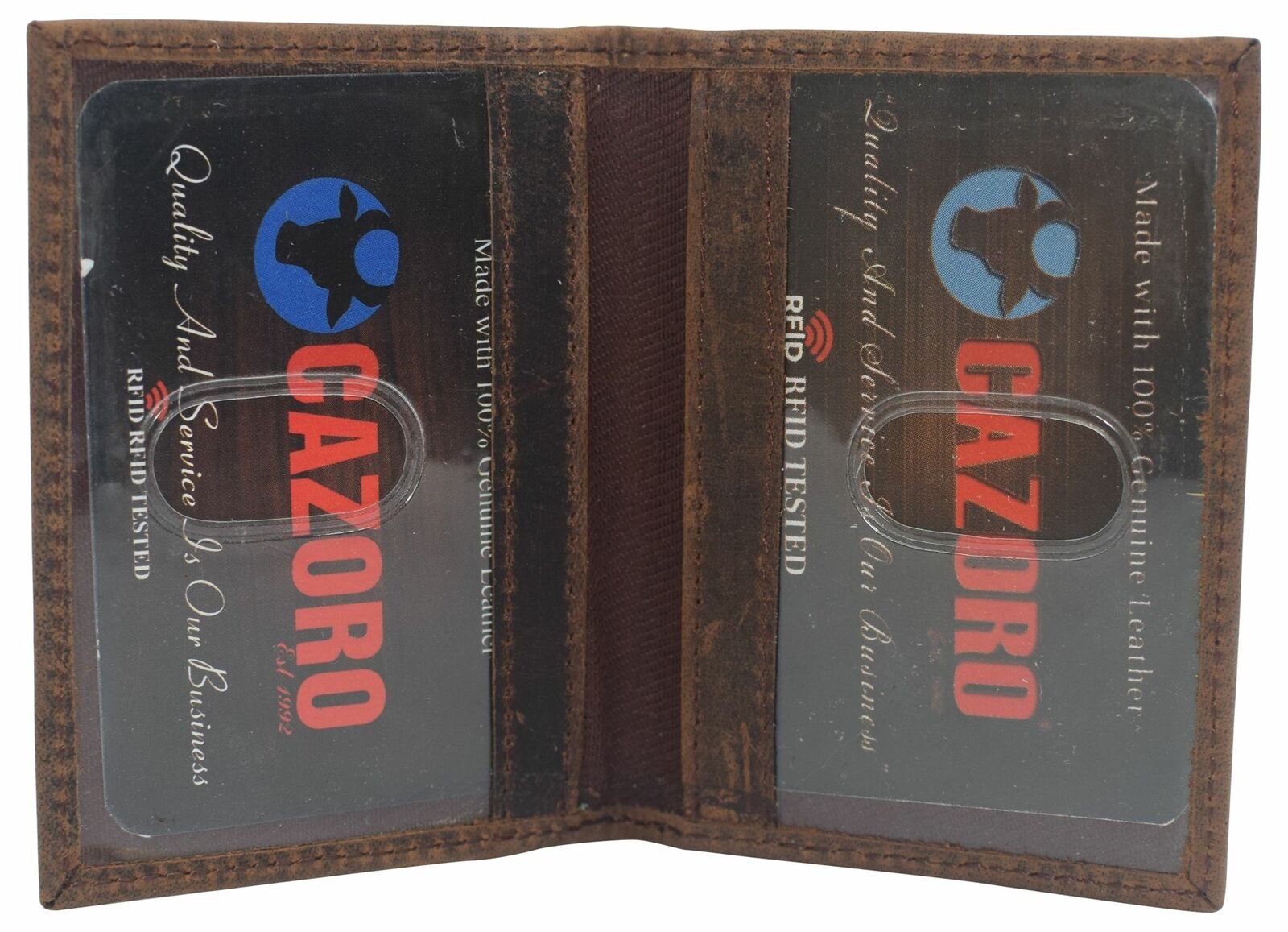 Marshal Slim Thin Genuine Leather 2 ID Window Mini Wallet Holder Bifold Driver's License Safe (Cazoro Brown)