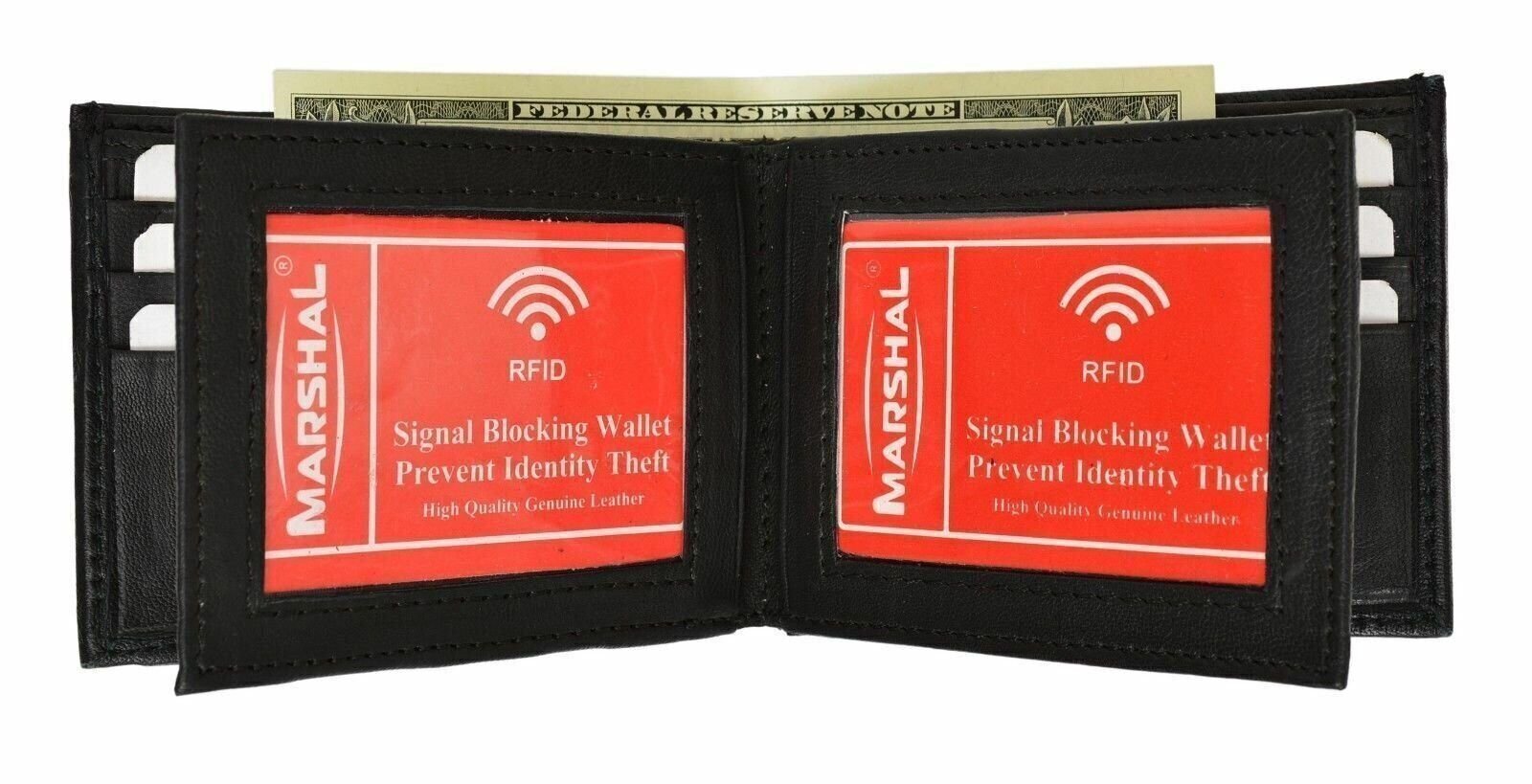 Black RFID Blocking Leather Multi Card Holder 3 ID Windows Mens Bifold Wallet