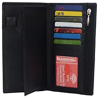 Organizador de chequera plegable larga de cuero genuino con bloqueo RFID billetera - Imagen 3 de 4