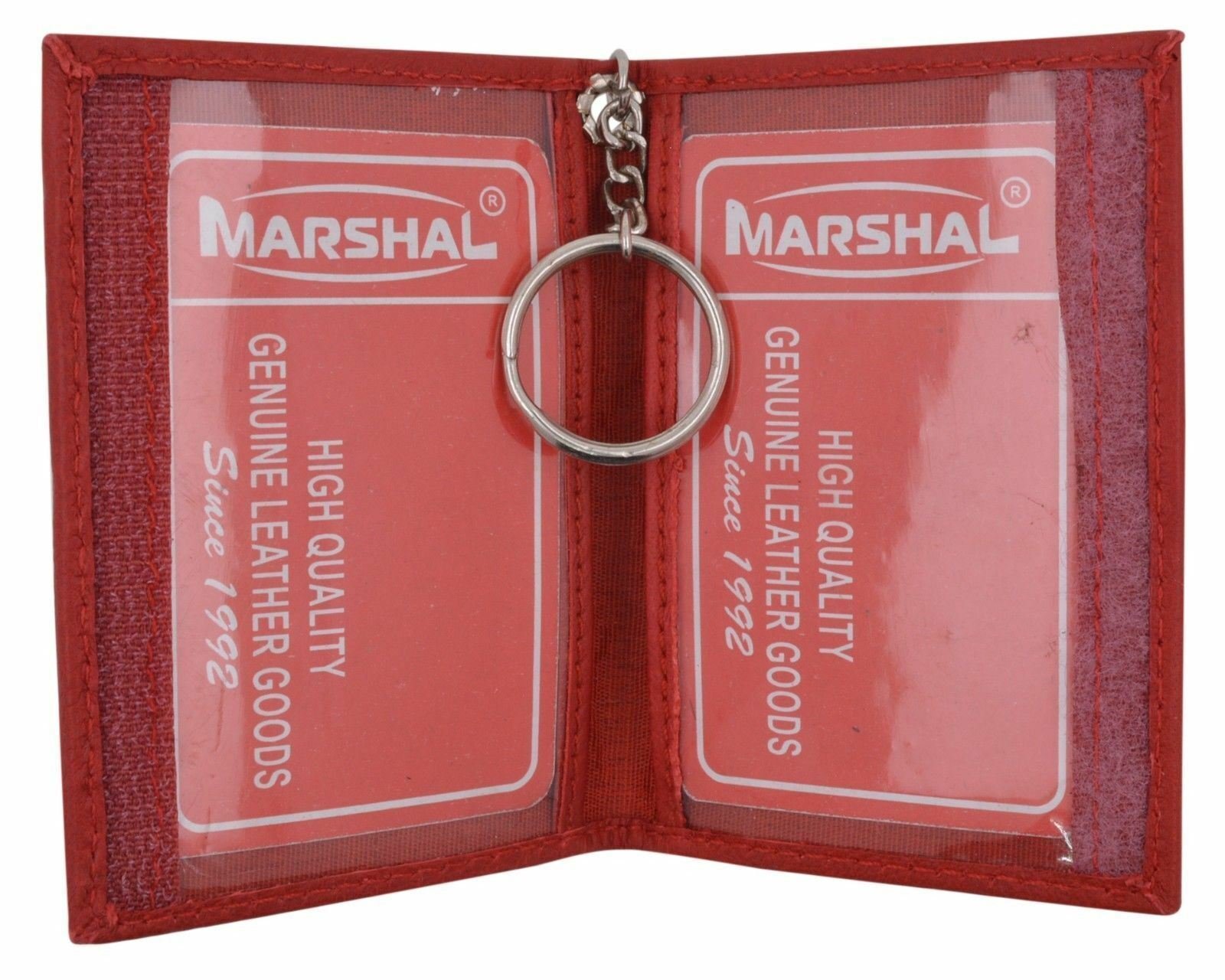 Red Slim Leather Credit Card ID Mini Wallet Holder Driver's License Key Ring