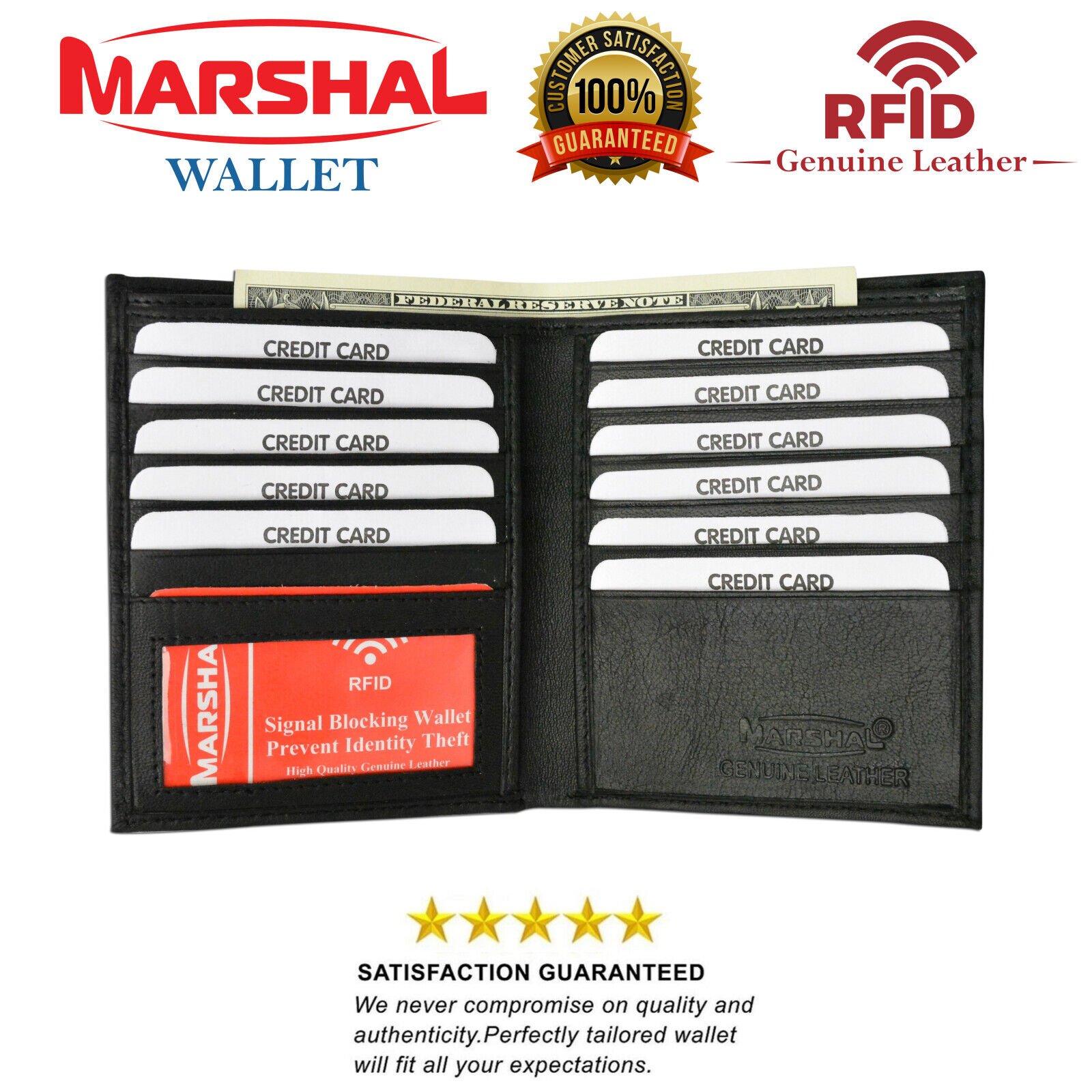 Men's Genuine Leather Bifold Wallet Slim Hipster  Cowhide Credit Card New RFID