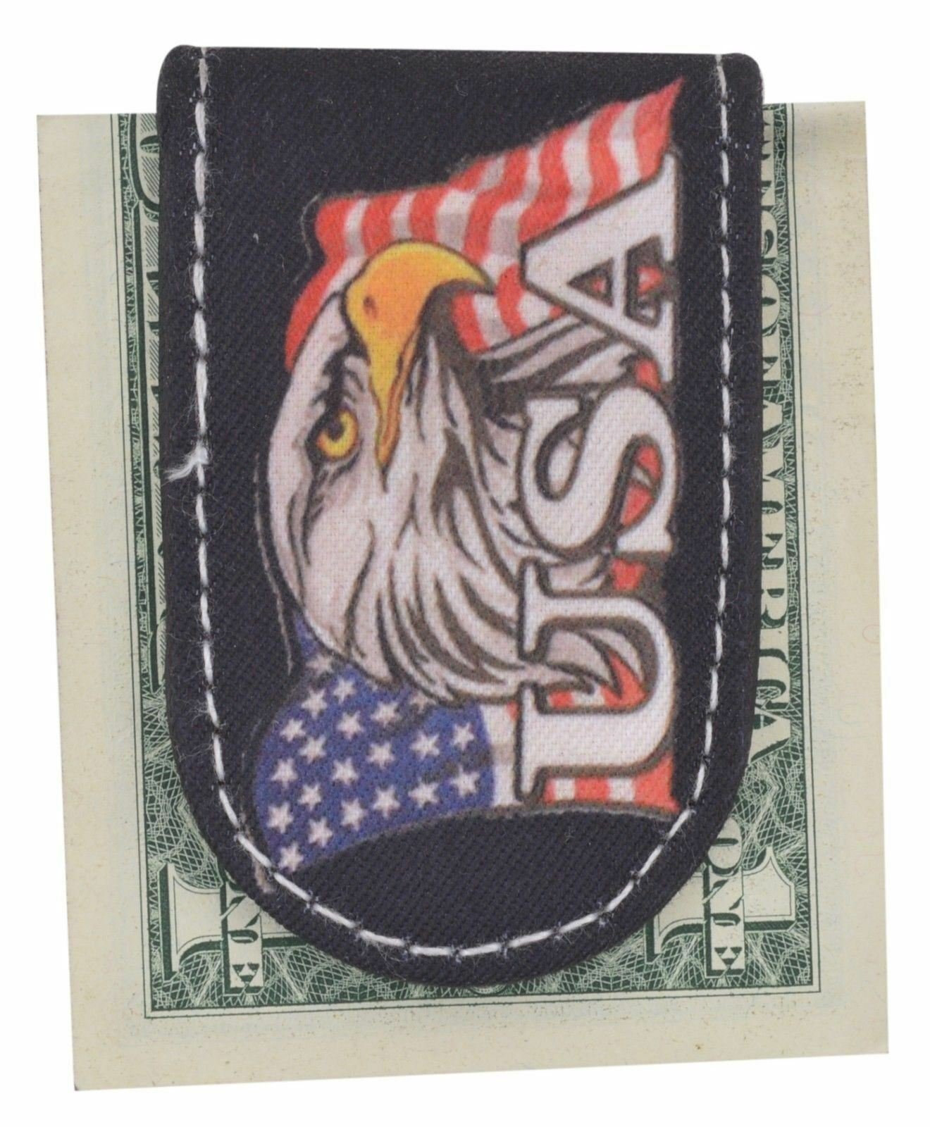 Men's Genuine Leather Strong Magnetic Money Clip USA Logos