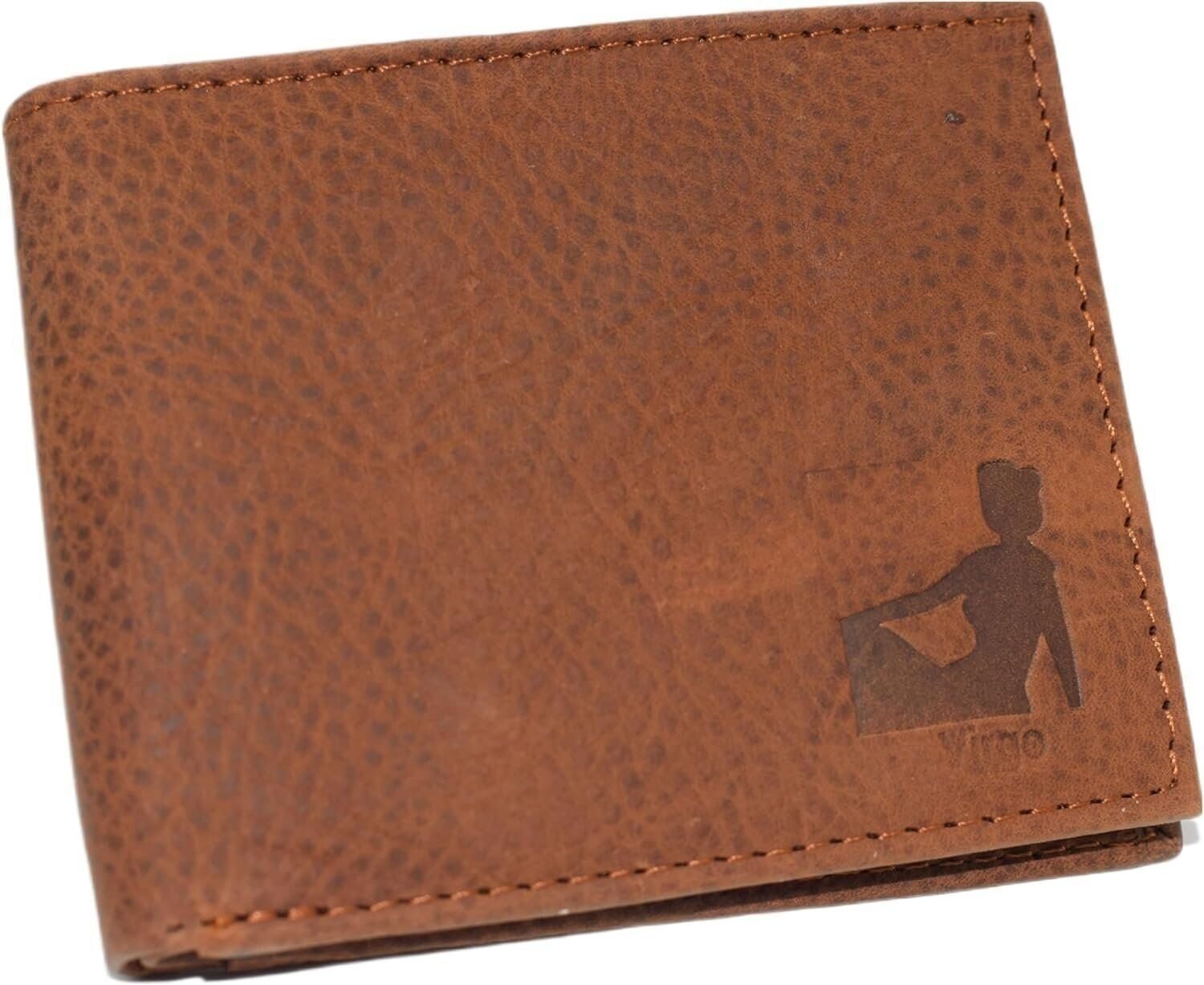 Virgo Zodiac Sign Logo Men's RFID Protected Genuine Leather Bifold Trifold...