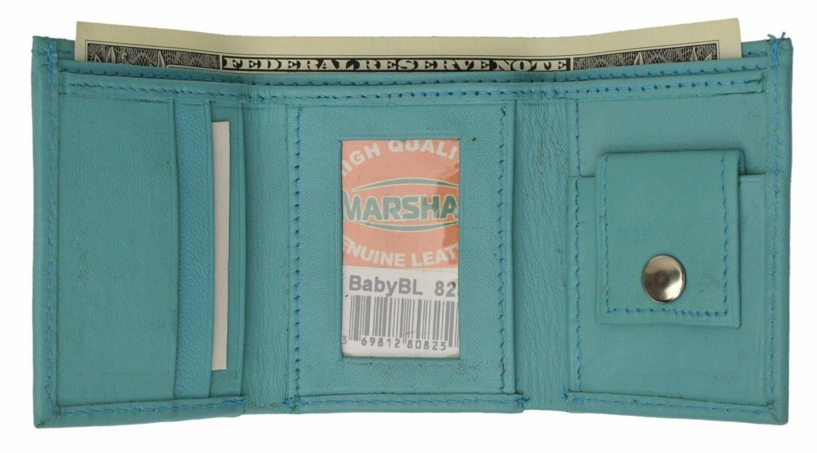 GENUINE LEATHER KIDS SMALL TRIFOLD/MONEY WALLET BY MARSHAL Baby Blue