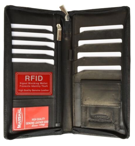 Black RFID Blocking Leather Passport Holder Wallet Organizer Credit Card Marshal - Picture 3 of 14