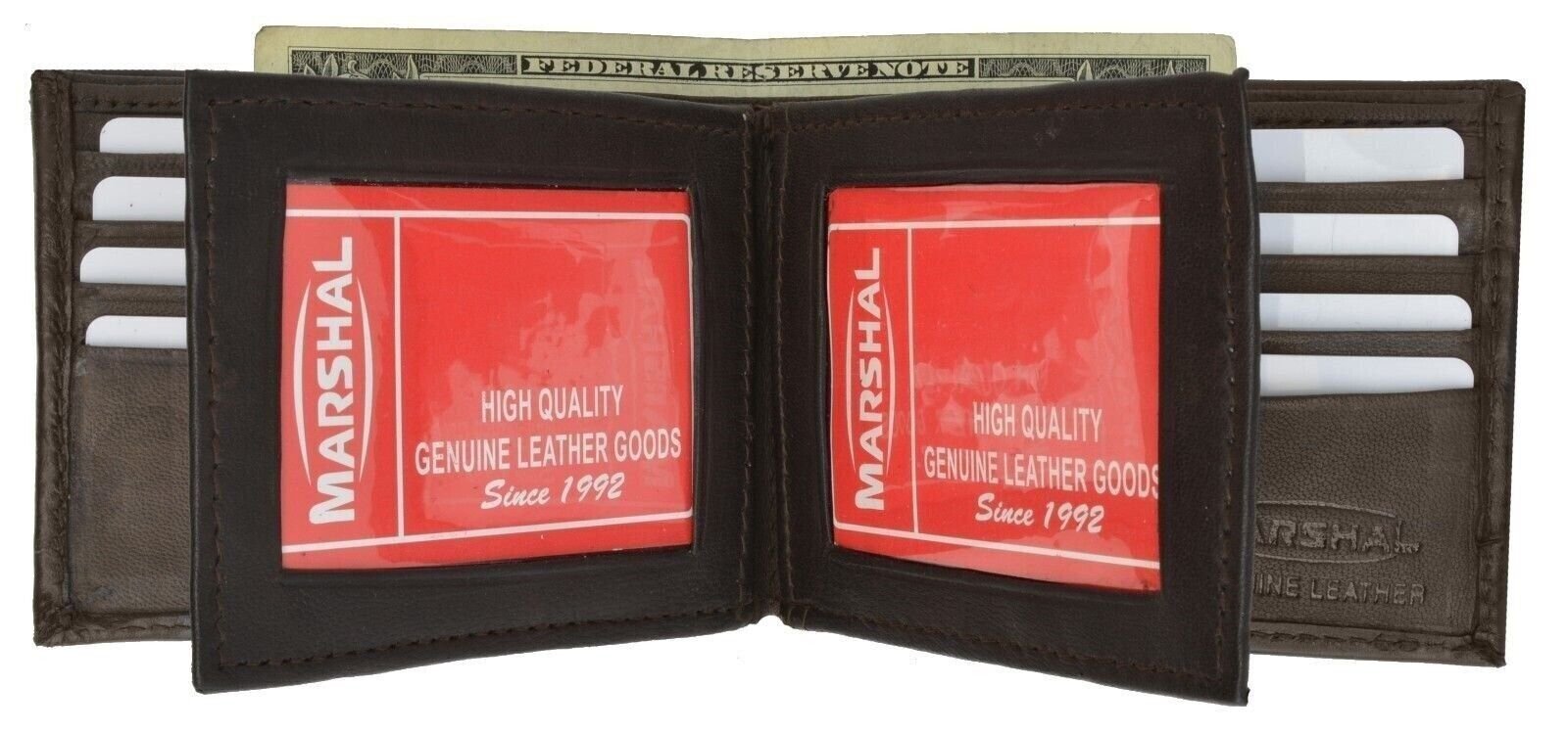 New Brown Mens Bifold Leather Wallet Secure Multi Pockets Billfold 2id WB Zipper