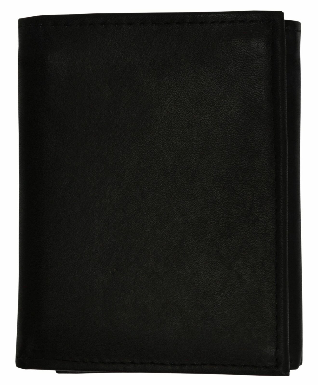 Mens Black Solid Cow Leather Tri-Fold Casual Dress Heavy Duty Wallet
