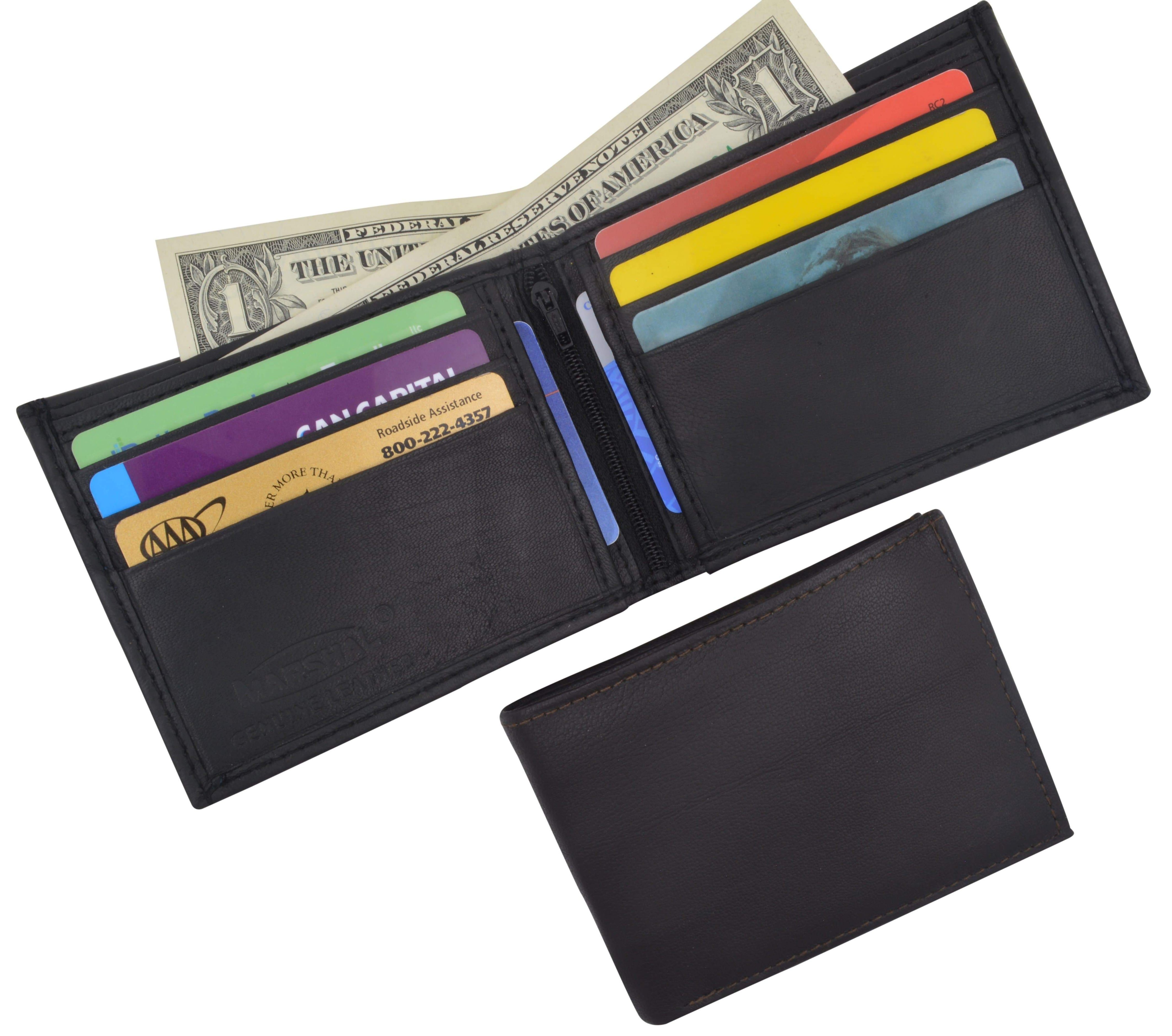 Genuine Lambskin Soft Leather Bifold Men's Wallet with Inner Zipper 1103