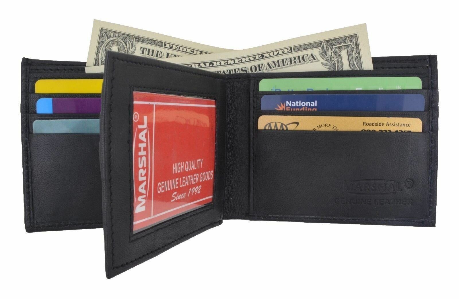 Bifold Wallet Men's Genuine Leather Black Credit/ID Card Holder Purse Gift