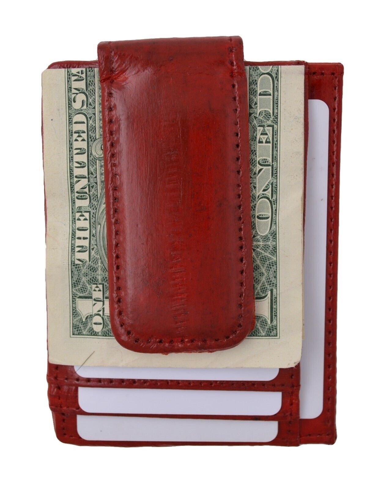 Eel Skin Leather Magnetic Money Clip Slim Credit Card Id Holder Red Men's Wallet