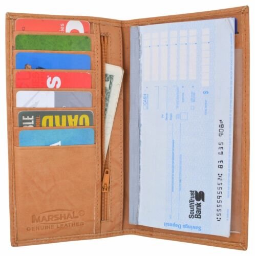Genuine Leather Checkbook Cover Register Holder Slim Wallet for Men & Women - Picture 15 of 16