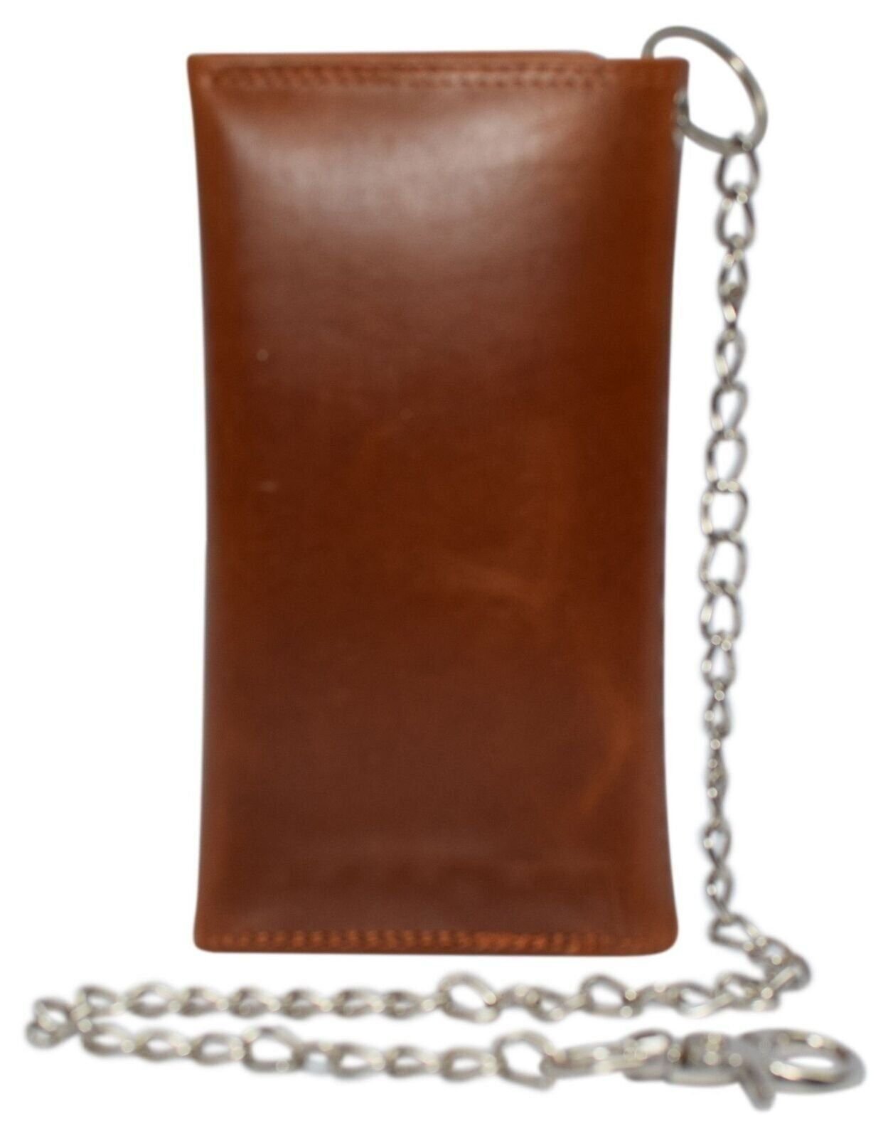 RFID Blocking Men's Tri-fold Vintage Long Style Cow Leather With Chain card hold