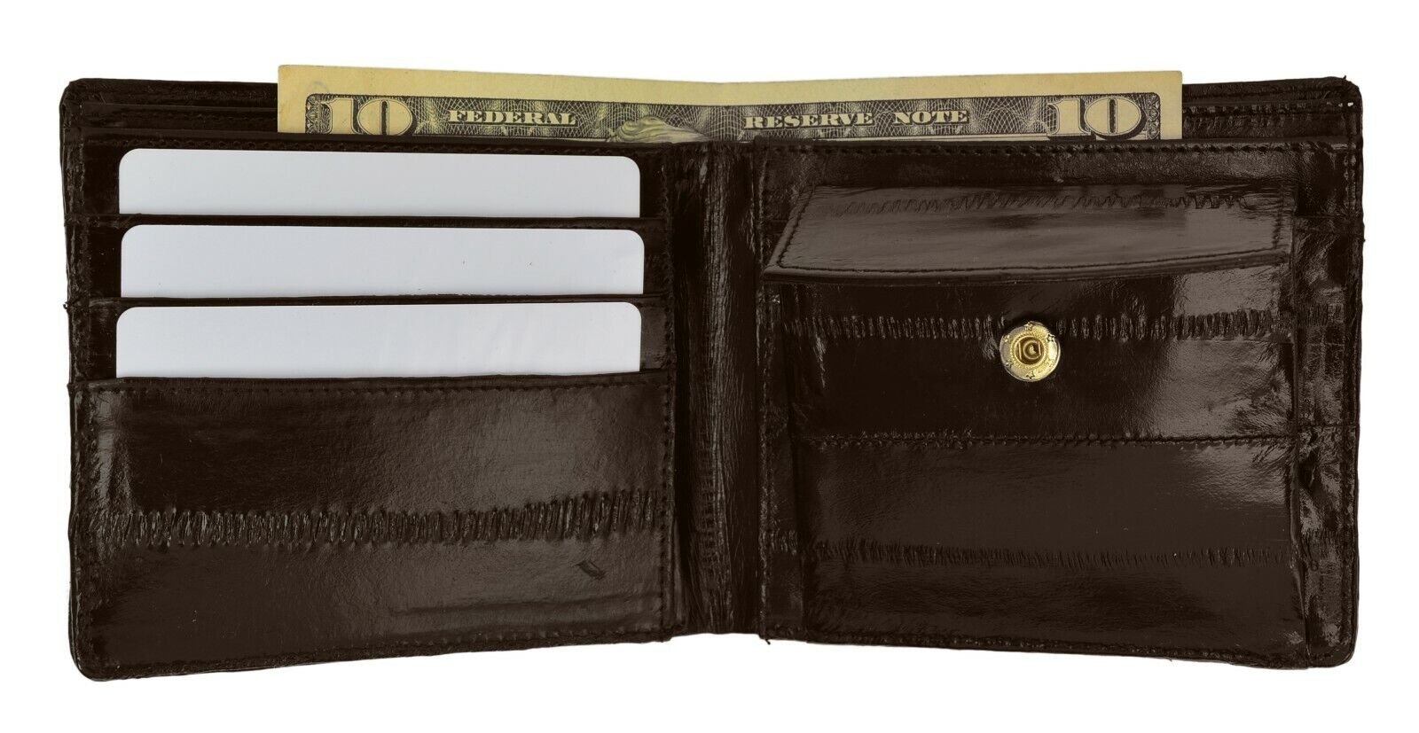 Eel Skin Soft Leather Bifold Credit Card Wallet with Coin Pouch - Picture 7 of 16