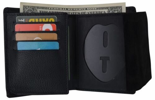 Police Badge Wallet Bifold RFID Full Grain Genuine Leather, Fits Any Shape Badge - Picture 6 of 9