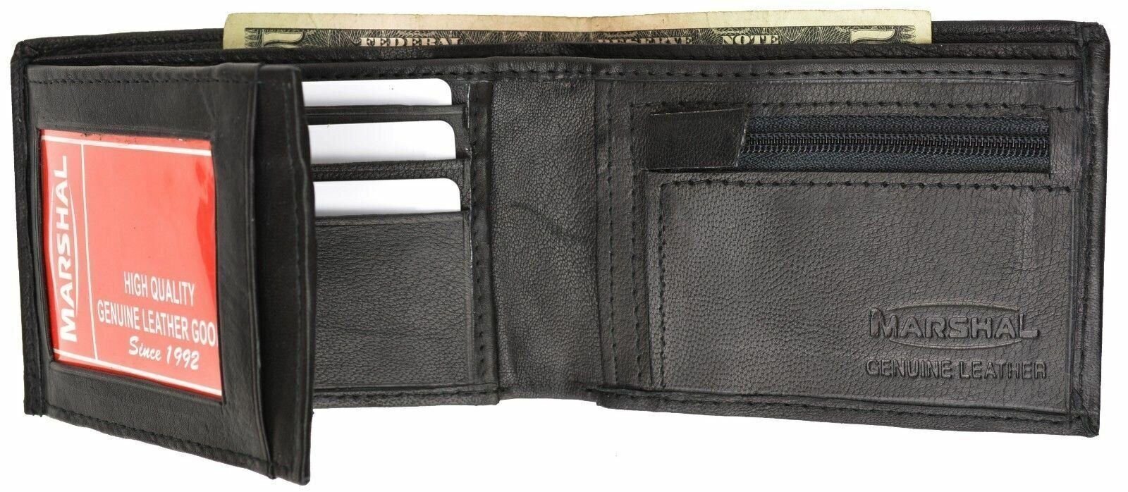 Black Genuine Leather Mens Flap Out Credit Card ID Holder Wallet W/ Coin Pocket