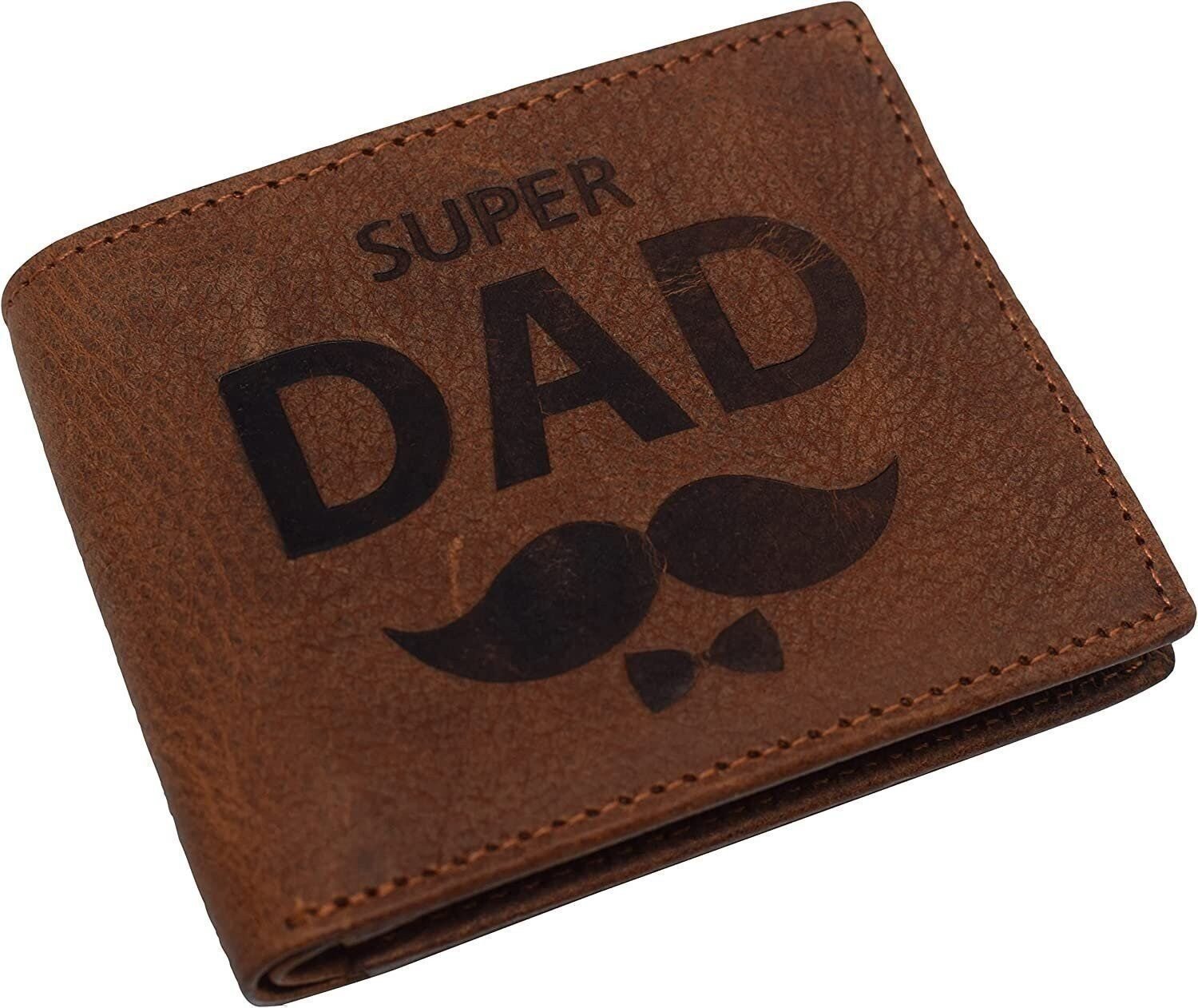 Super Dad Engraved Men's Real Leather RFID Blocking Bifold Classic Wallet