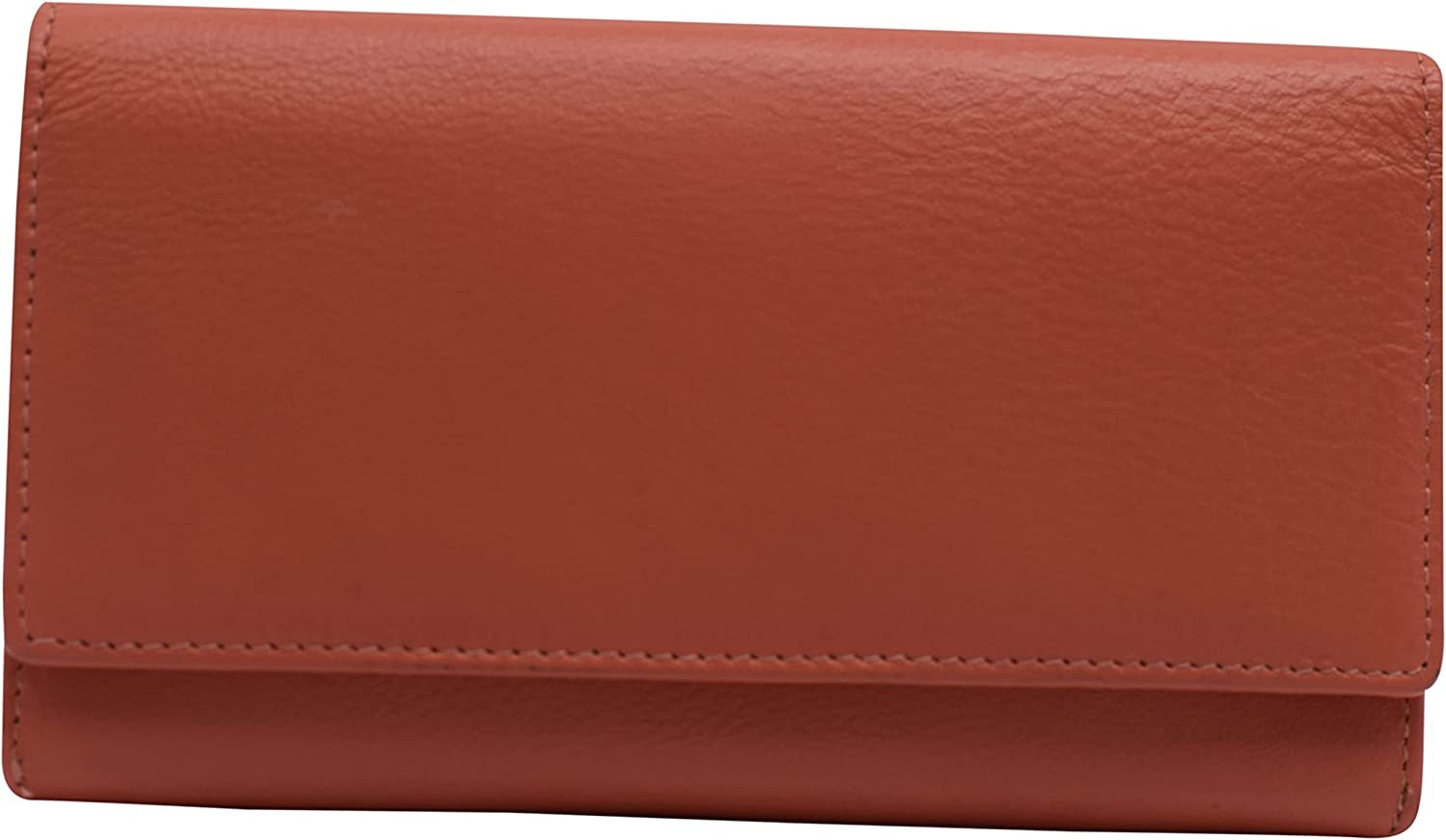 Marshal Womens RFID Genuine Leather Wallet Clutch Zip Around Checkbook Organizer for Ladies (Brown)