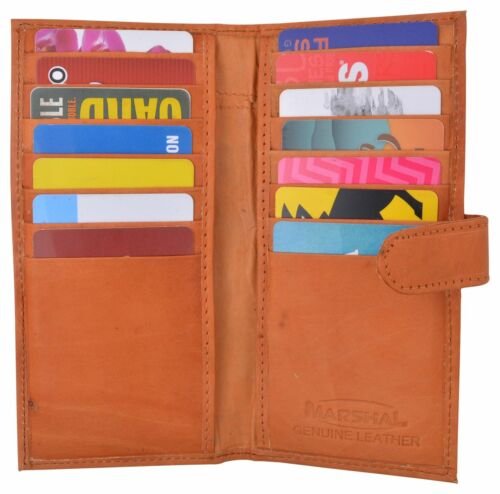 Genuine Leather Credit Card Holder Long Wallet with Snap Close Womens Mens - Picture 11 of 12