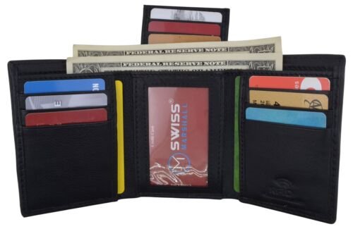 Men's Wallet RFID Genuine Leather Trifold with ID Window and Removable Card Slot - Picture 5 of 6