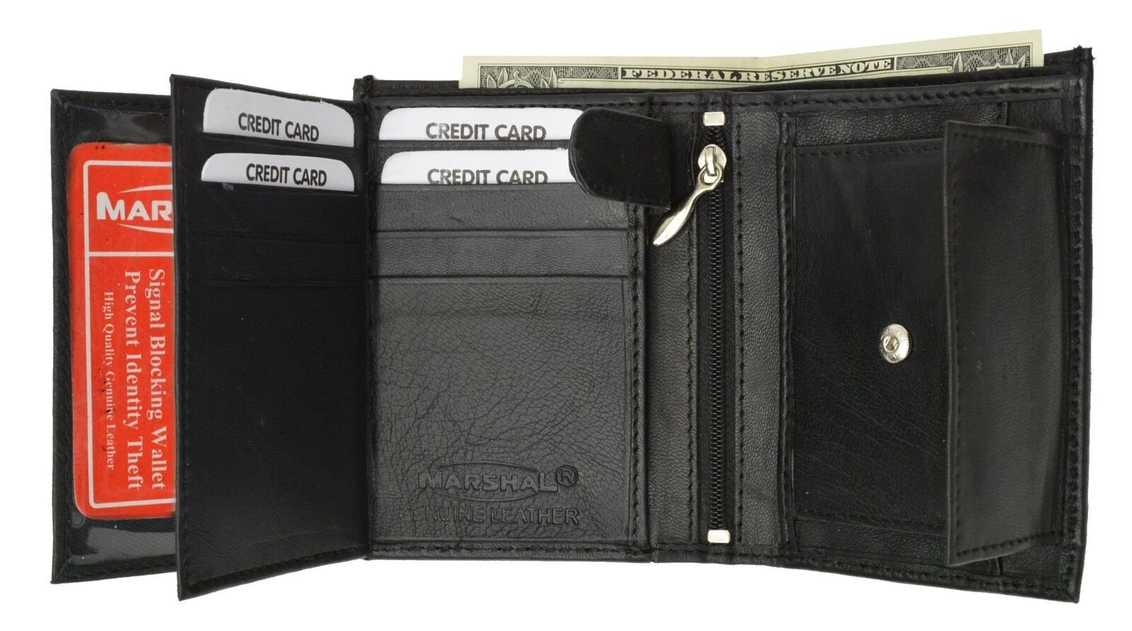 RFID Blocking Premium Leather European Style Bifold Trifold Wallet W/ ID Window