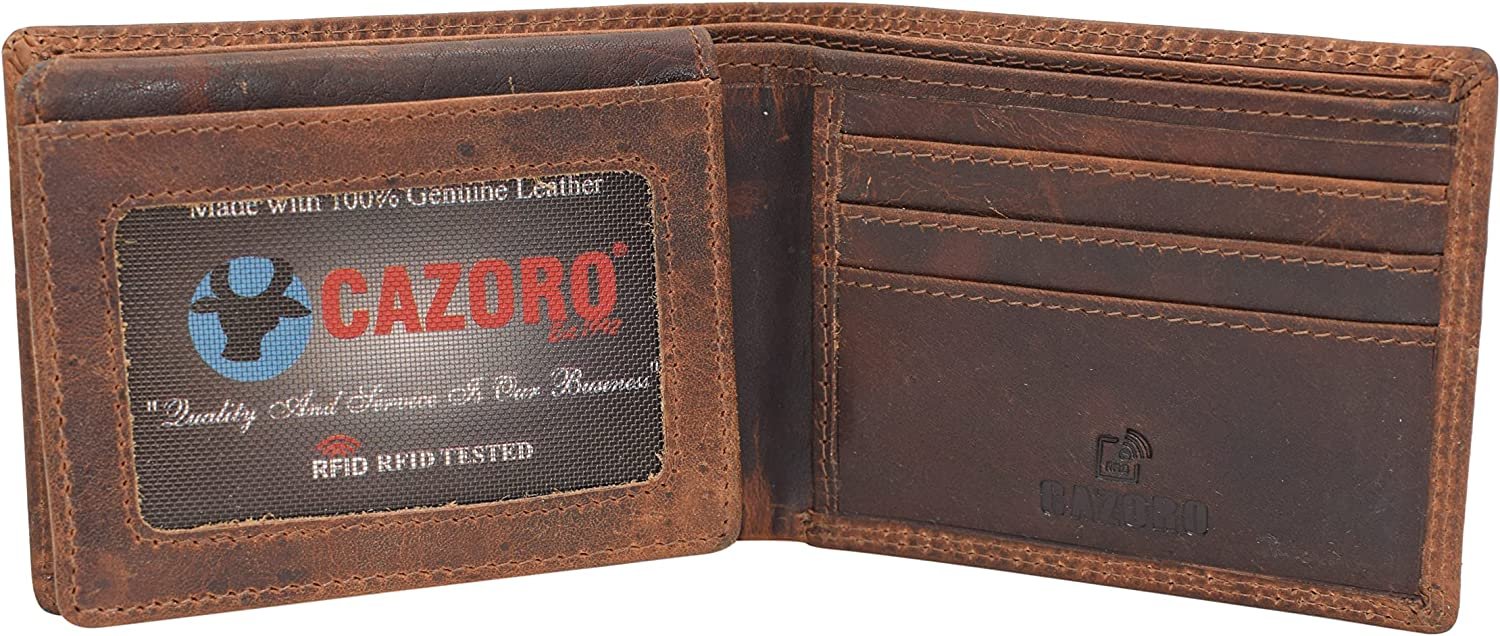 CAZORO Wallet for Mens Vintage Leather RFID Blocking Classic Bifold Wallet for Men Gift Box (Design)