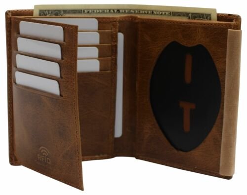 Police Badge Wallet Bifold RFID Full Grain Genuine Leather, Fits Any Shape Badge - Picture 8 of 9