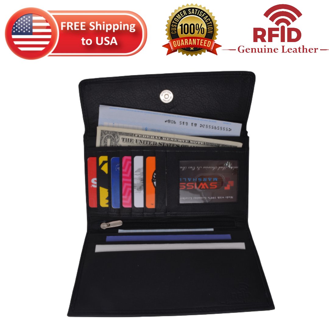 Leather Trifold Wallet For Women With Removable Checkbook Holder RFID Blocking