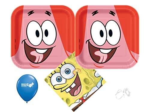 Peach State Party Supplies Spongebob Birthday Party Supplies Bundle with Plates and Napkins for 16 Guests, Girl's, Size: Pack for 16, Blue