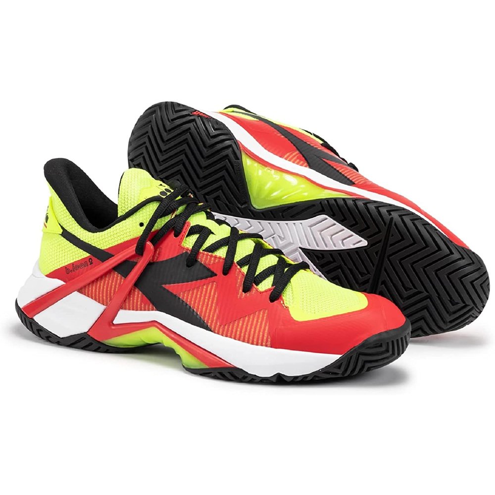 Diadora Men's B.icon 2 AG Tennis Shoes (Yellow Fluo/Blk/Fiery Red) - Picture 2 of 7