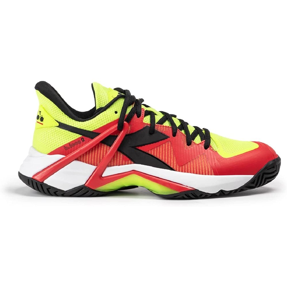 Diadora Men's B.icon 2 AG Tennis Shoes (Yellow Fluo/Blk/Fiery Red) - Picture 1 of 7