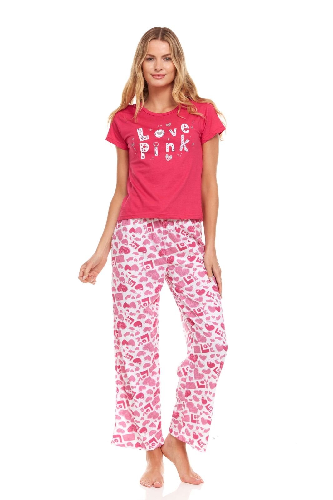 Lati Fashion 100% Cotton Women Pajamas Set Pants and Top Long Sleeve,  2-Piece Female Pajamas Set Fuchsia XL 