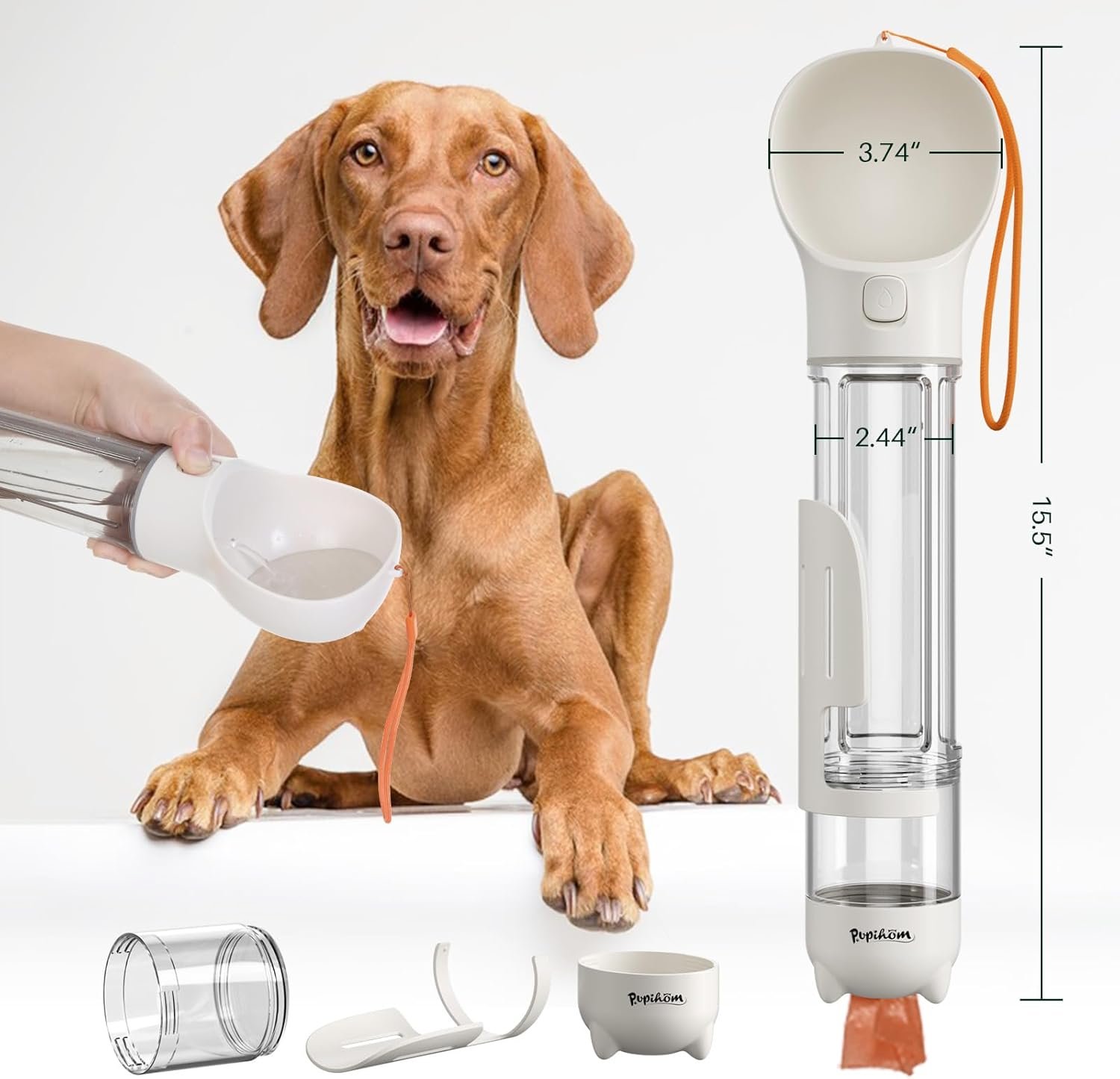 Dog Travel Water Bottle & Food Dispenser Portable Travel W/Bowl & Poop Bag - Picture 10 of 11